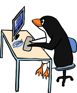 A penguin working on a computer