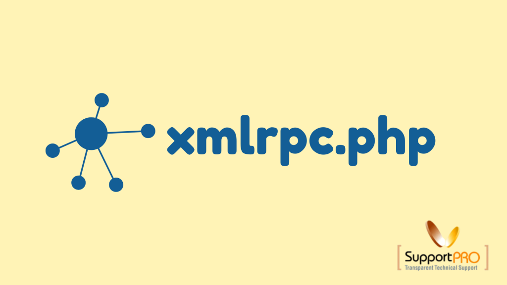 Blue molecular icon next to the text 'xmlrpc.php' on a pale yellow background.