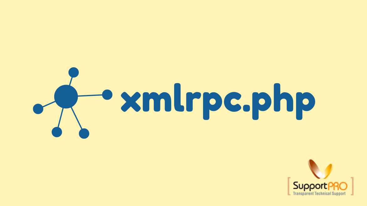 Blue molecular icon next to the text 'xmlrpc.php' on a pale yellow background.